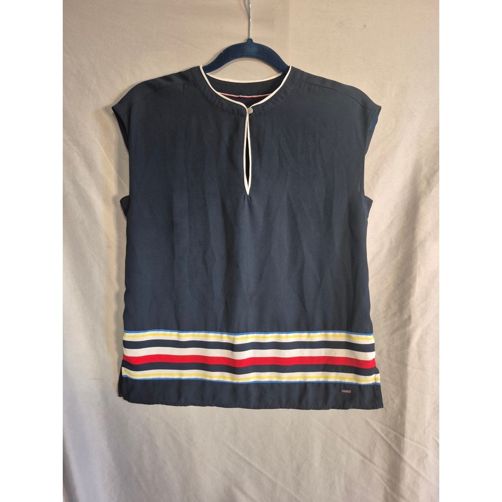 Tommy Hilfiger Top XS Navy Blue White Stripe Sleeveless Blouse Casual